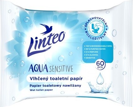 Vlhčený toaletní papír LINTEO Aqua Sensitive 60ks