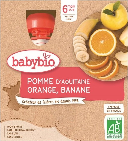 BABYBIO jablko-pomeranč-banán 6m+ 4x90g
