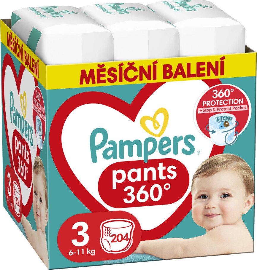 Pampers Pants Kalhotkové plenky velikost 3 6-11kg měsíční balení 204 ks