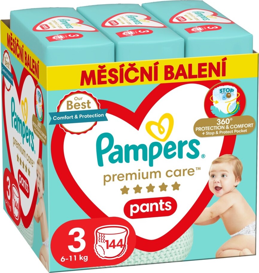 Pampers Premium Care kalhotkové plenky měsíční balení S3 144ks