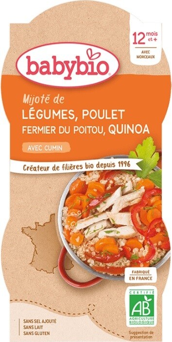 BABYBIO zelenina-kuřecí maso-quinoa 12m+ 2x200g